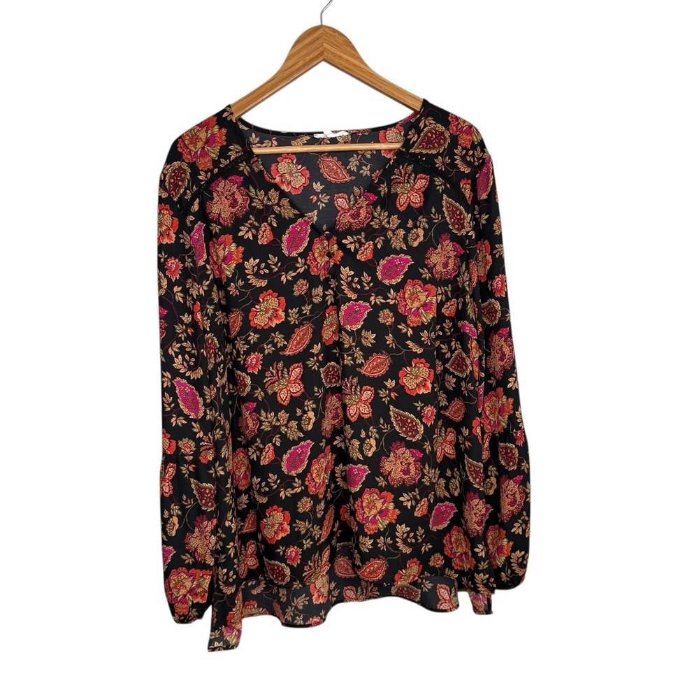 Maurices Womens Top 1X Black Paisley Long Sleeve Artsy Edgy Whimsical Office